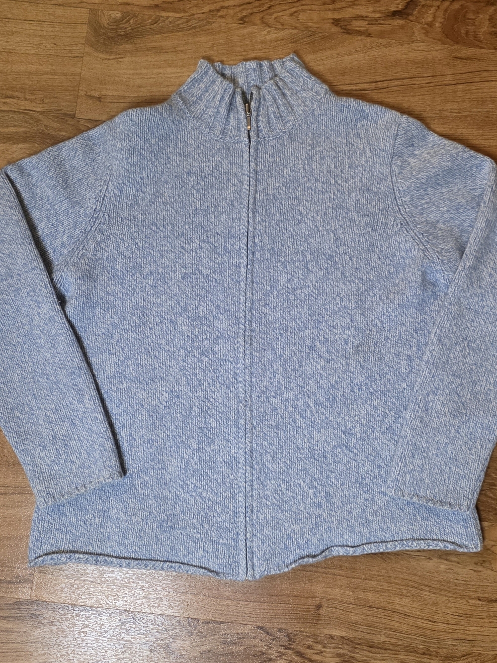 LL Bean Blue Knitted Lambswool & Angora Blend Full Zip Sweater